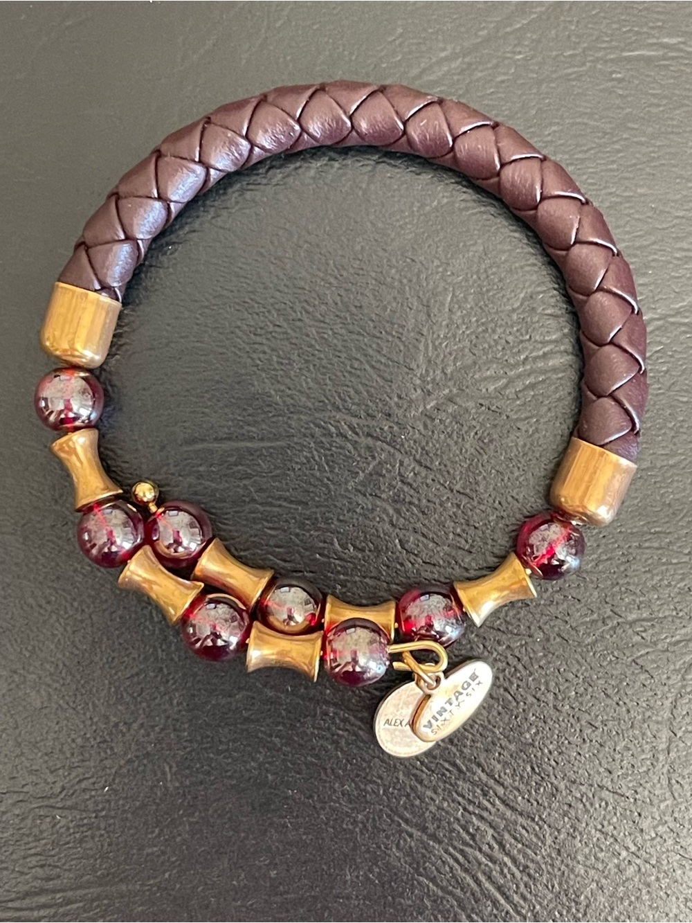 Alex and Ani pinot noir Brown Braided Leather wrap Bracelet.